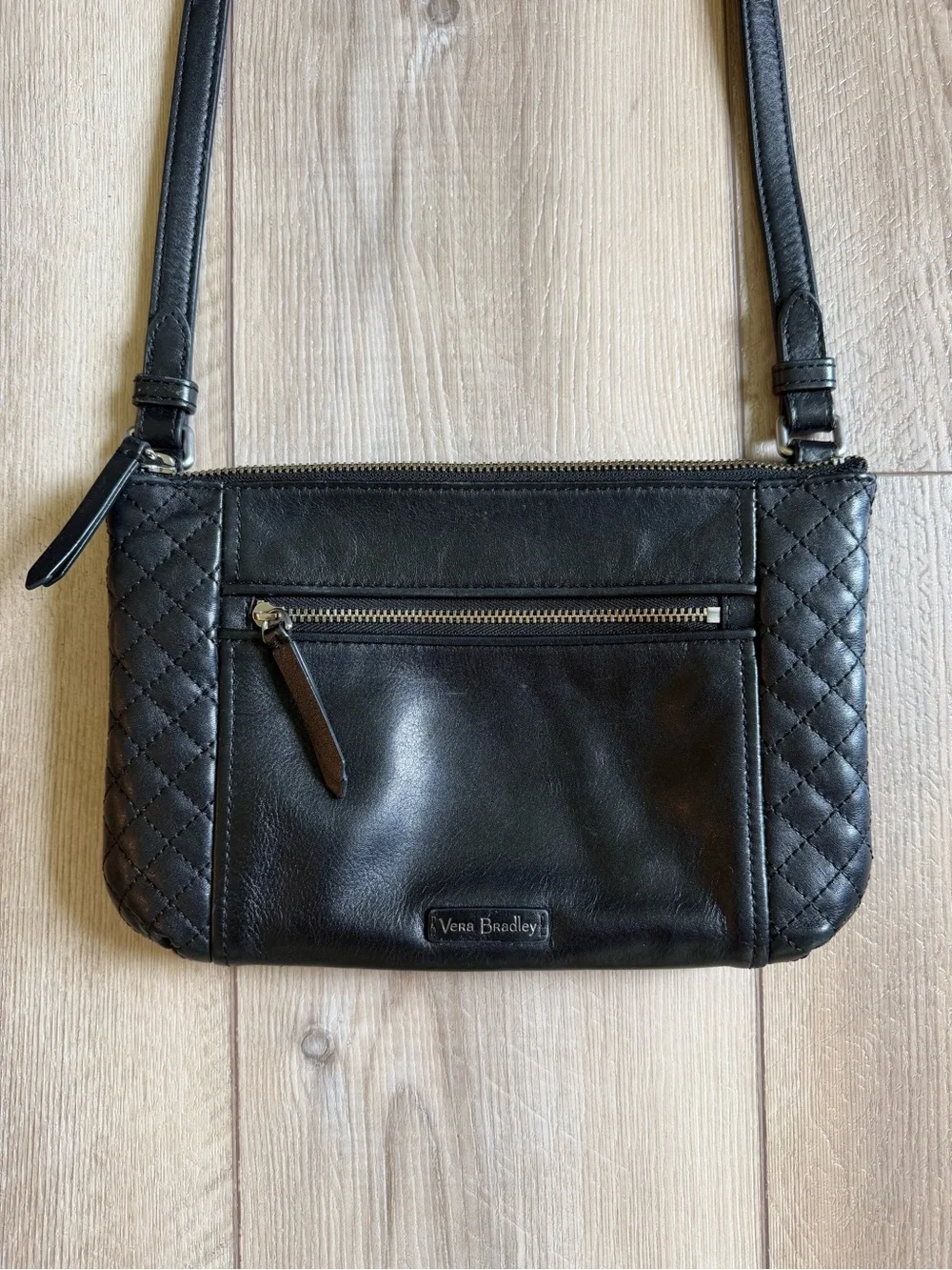 Vera Bradley Carry-All Black Quilted Leather Crossbody Purse